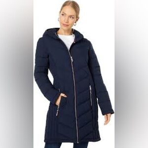 Women’s Navy Tommy Hilfiger 3/4 Hooded Chevron Quilt Packable new